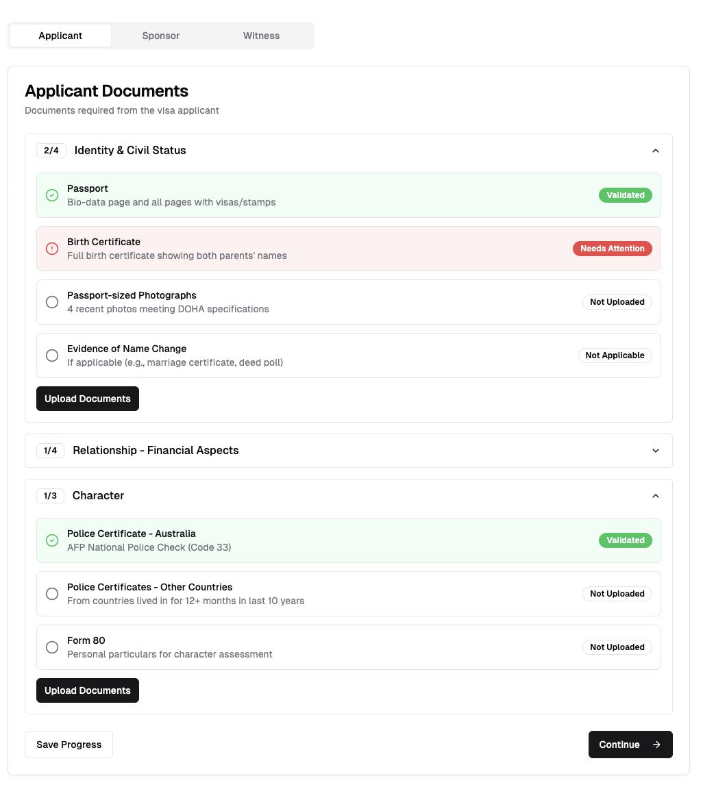 Document validation interface
